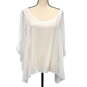 HELMUT LANG WHITE SEMI SHEER OVERSIZED ASYMMETRICAL BOXY CUT BATWING TOP